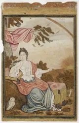Eine europäische Frau sitzt unter einem Ast, mit einer Eule, 1700-32